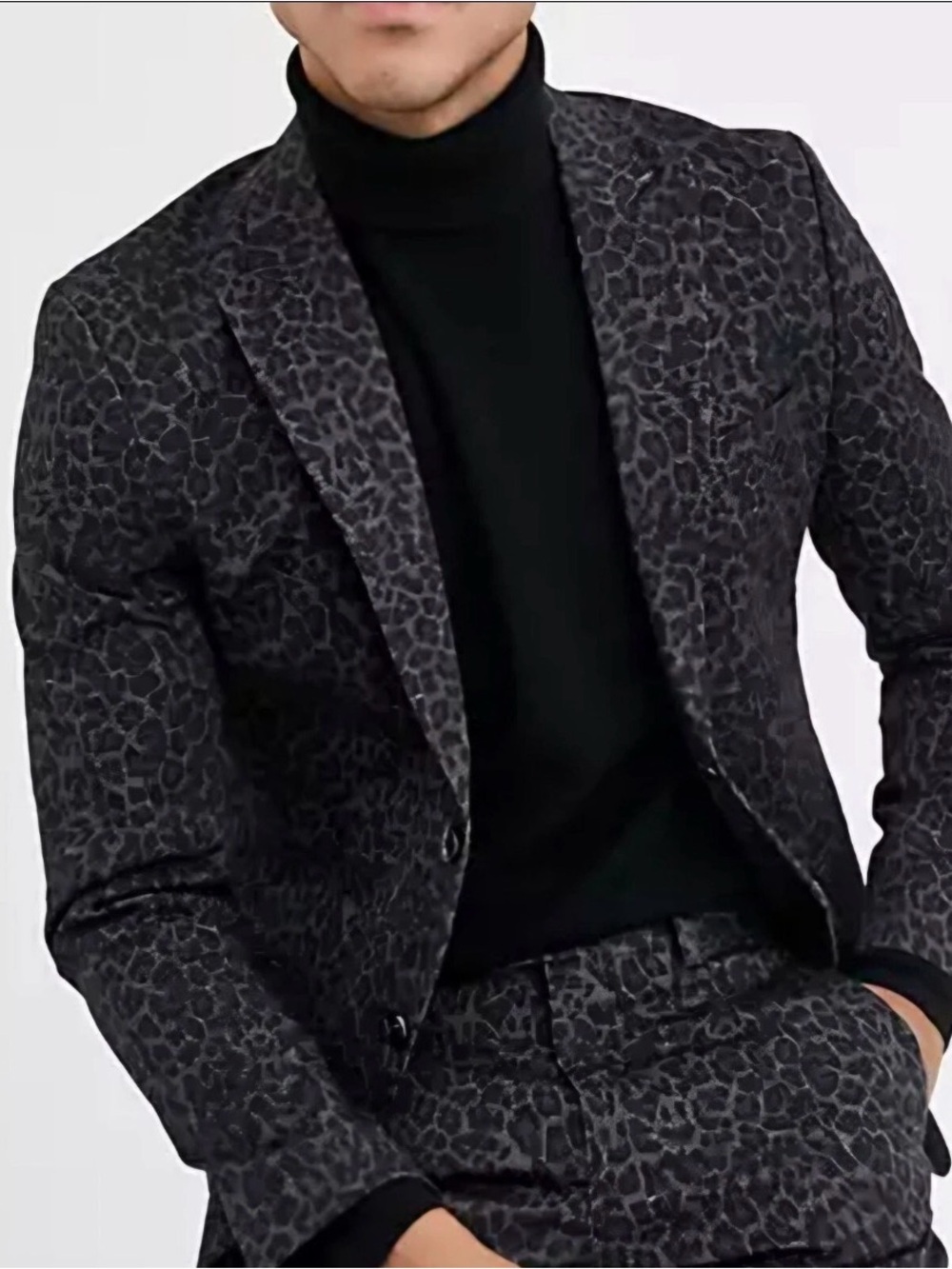 jf j.ferrar Charcoal Leopard Print Blazer XL 46/48 Slim Fit